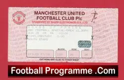 Manchester United BBC Songs Of Praise Ticket 1994 Man Utd - football memorabilia