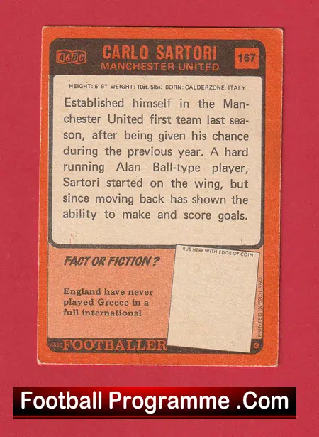 Manchester United Carlo Sartori Autograph Signed Football Card Man Utd - Image 3