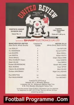 Manchester United v Aston Villa 1989 – Man Utd Reserves