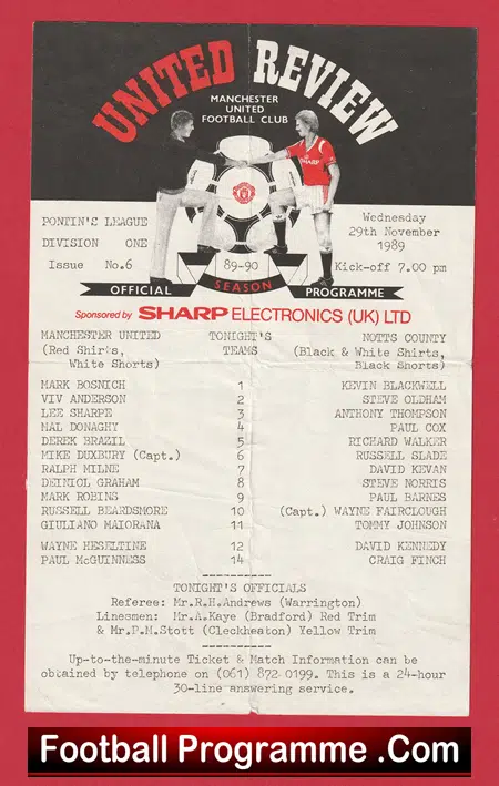 Manchester United v Notts County 1989 - Reserves + Mark Robins - Image 2