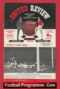 Manchester United v Tottenham 1959 – Debut Johnny Giles +Token  Sheet