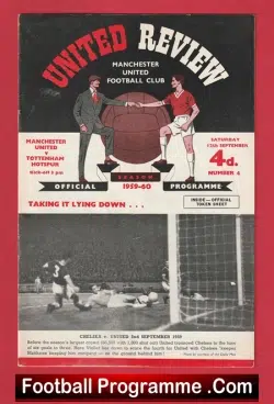 Manchester United v Tottenham 1959 – Debut Johnny Giles +Token  Sheet