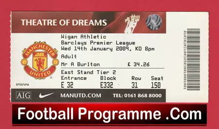Manchester United v Wigan Athletic 2009 - Football Ticket - Image 2