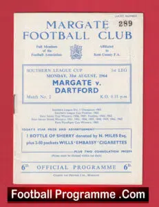 Margate v Dartford 1964 – 1960s Football Programme