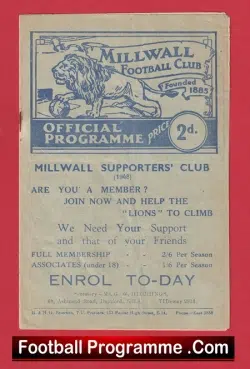 Millwall v Crystal Palace 1949 - 1940s - football programme