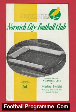 Norwich City v Nykobing Boldklub 1965 – Floodlit Friendly Match Denmark Team
