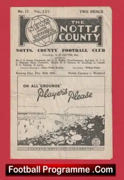 Notts County v Watford 1945 – 1940s Old Football Programme