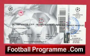 Olympiakos  Piraeus v Manchester United 2001 – Match Ticket Greece