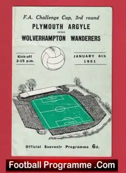 Plymouth Argyle v Wolves 1951 – Multi Autographed Signed