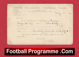 Saltire Salts Football Club Team Official Players Selection Card 1947