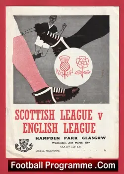 Scotland League v England League 1969 - Hampden Glasgow - football programme