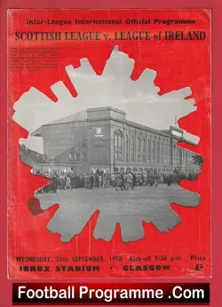 Scottish League v League Of Ireland 1958 - at Glasgow Rangers - football programme