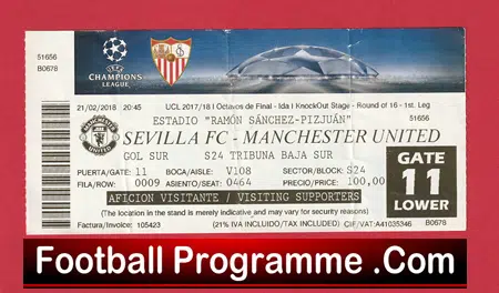 Sevilla v Manchester United 2018 - Match Ticket - Image 2