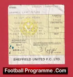 Sheffield United v Manchester United 1990 – FA Cup Ticket