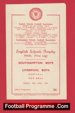 Southampton Boys v Liverpool Boys 1954 – Trophy Cup Final First Leg