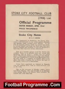 Stoke City v Bury 1946 - Victoria Ground 1940s - football programme