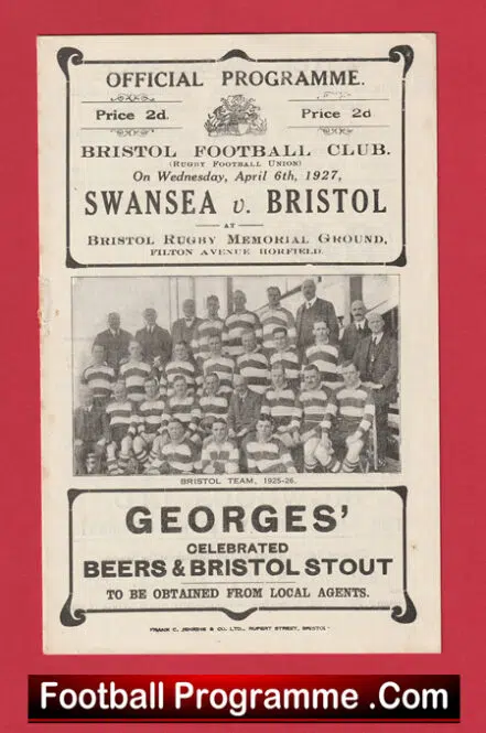 Swansea Rugby v Bristol 1927 – Old Antique Rugby Programmes