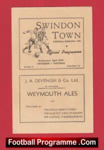 Swindon Town v Walsall 1948 – 40s Football Programmes