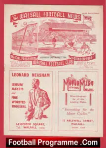Walsall v Norwich City 1950 – 1950s Football Programmes