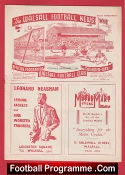 Walsall v Norwich City 1950 – 1950s Football Programmes