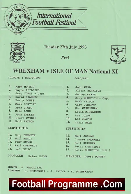 Wrexham v Isle Of Man National XI 1993 - IOM Football Programme - Image 2