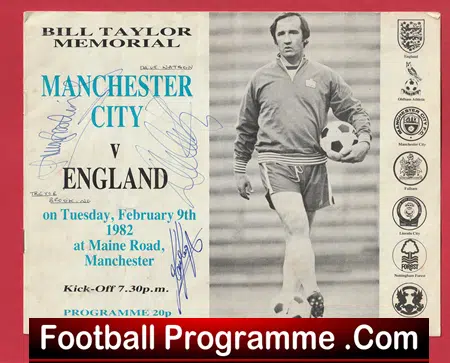 Bill Taylor Testimonial Benefit Memorial Manchester City 1982 - Multi Signed - Image 2
