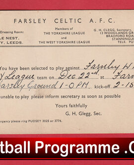 Farsley Celtic Football Club Team Official Players Selection Card 1950 – C15