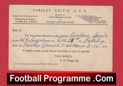 Farsley Celtic Football Club Team Official Players Selection Card 1951 – C17