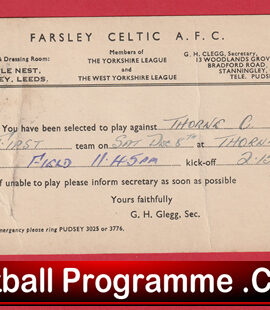 Farsley Celtic Football Club Team Official Players Selection Card 1951 – C18