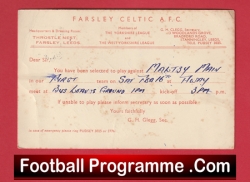 Farsley Celtic Football Club Team Official Players Selection Card 1951 – C20