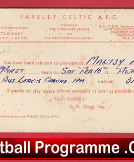 Farsley Celtic Football Club Team Official Players Selection Card 1951 – C20