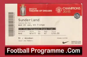 Manchester United v Sunderland 2013 – Match Ticket