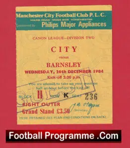 Manchester City v Barnsley 1984 – Football Ticket