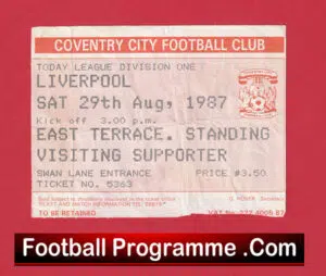 Coventry City v Liverpool 1987 – Match Ticket