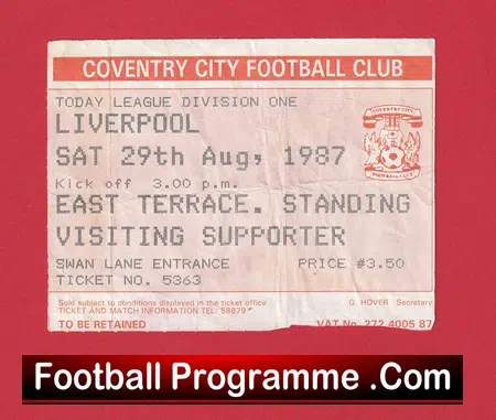 Coventry City v Liverpool 1987 - Match Ticket - Image 2