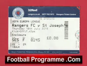 Glasgow Rangers v St Josephs 2019 – Football Ticket