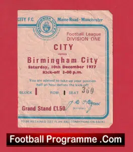Manchester City v Birmingham City 1977 – Football Ticket