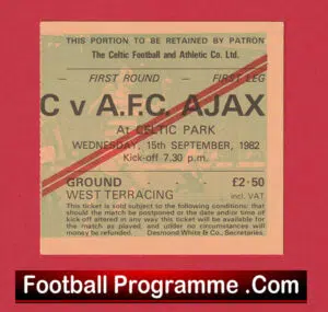 Glasgow Celtic v Ajax 1982 – Football Ticket