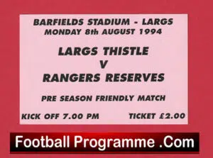 Largs Thistle v Glasgow Rangers 1994 – Football Ticket