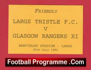 Largs Thistle v Glasgow Rangers 1992 – Match Ticket