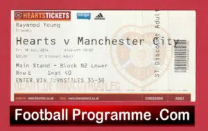 Heart Of Midlothian v Manchester City 2014 – Football Ticket