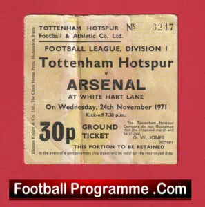 Tottenham Hotspur v Arsenal 1971 – Football Ticket