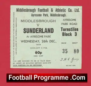 Middlesbrough v Sunderland 1973 – Football Ticket