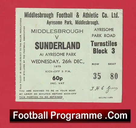 Middlesbrough v Sunderland 1973 - Football Ticket - Image 2