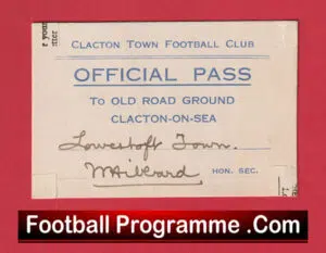 Clacton Town Football Club Official Ticket Pass 1940s