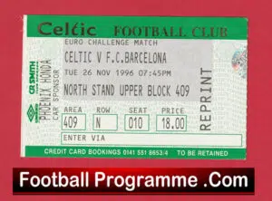 Glasgow Celtic v Barcelona 1996 – Fotball Ticket
