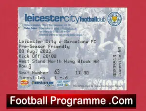Leicester City v Barcelona 2003 – Match Ticket