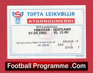 Faroe Islands v Scotland 2002 – Football Ticket