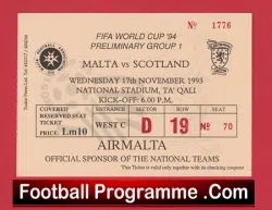 Malta v Scotland 1993 – Football Ticket