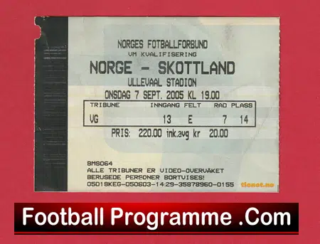Norway v Scotland 2005 - Football Ticket - Image 2